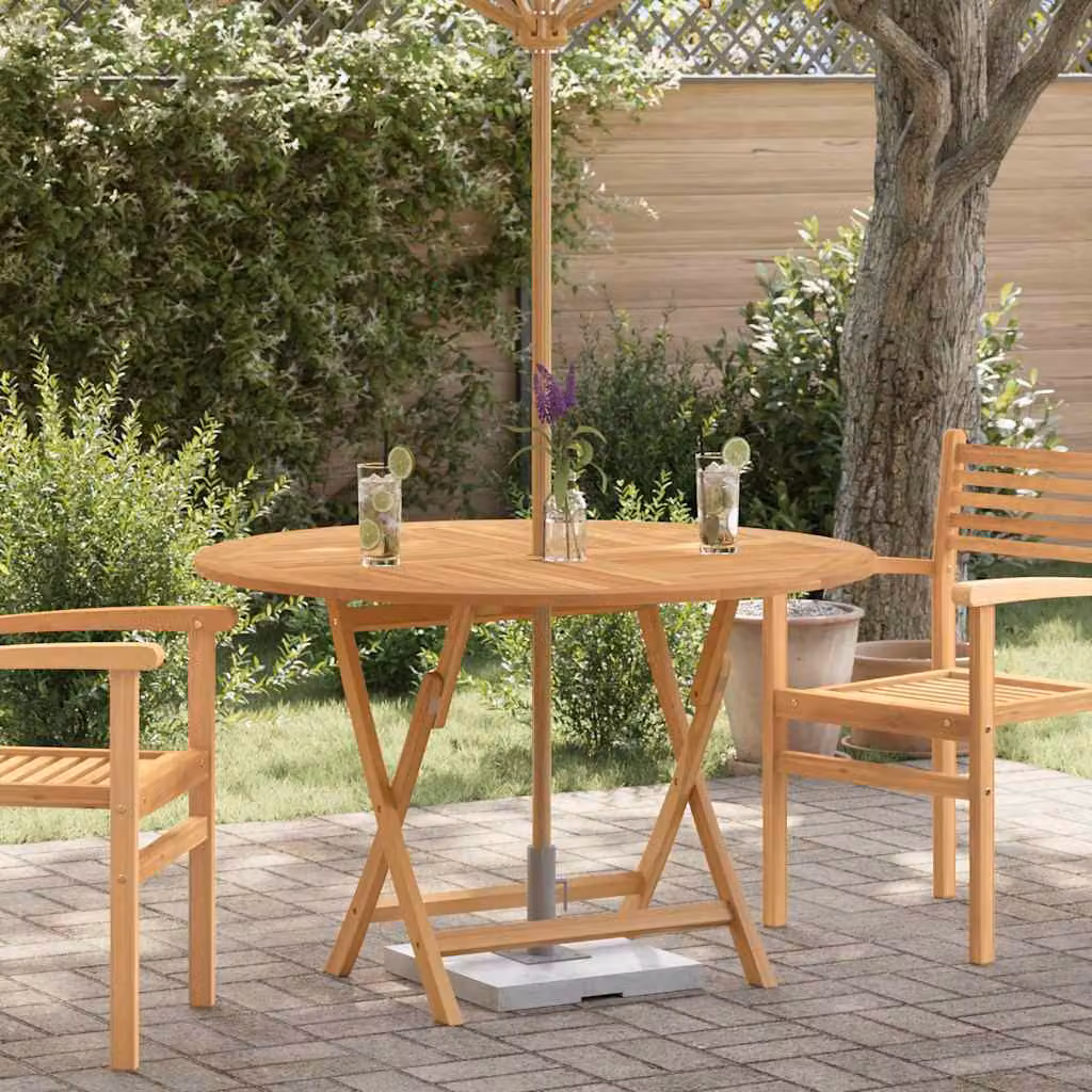vidaXL Tavolo da Giardino Rotondo Pieghevole in Legno di Teak Marrone Ø 110 cm, H 75 cm
