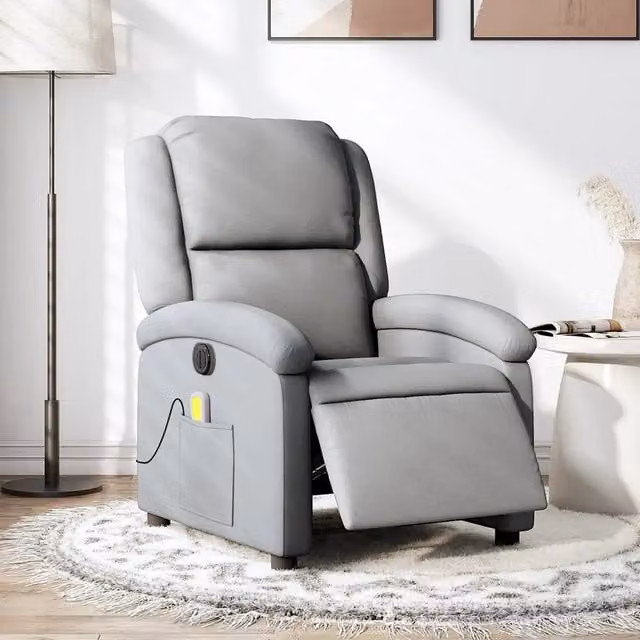 Poltrona Reclinabile Elettrica con Massaggio vidaXL in Tessuto Grigio