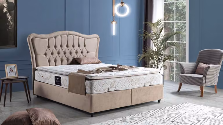 Bett Design Betten Luxus Polster Schlafzimmer Möbel Modern Beige 160x200