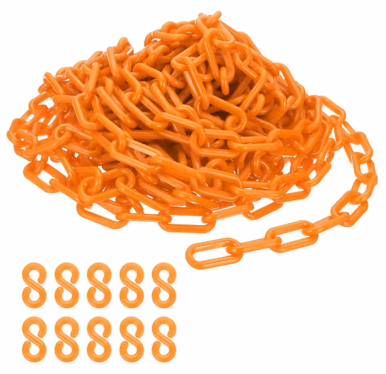 Catena in plastica da 8 mm, 12 metri, arancione, con 10 ganci – barriera di sicurezza