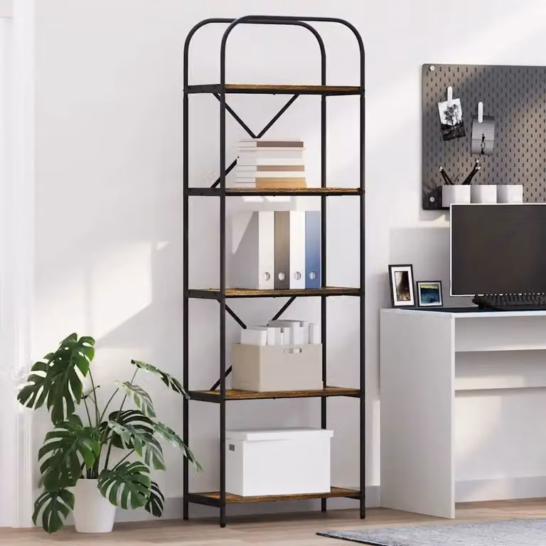 Libreria moderna vidaXL a 5 livelli in legno e metallo, colore marrone, L 60 cm x P 30 cm x H 183 cm