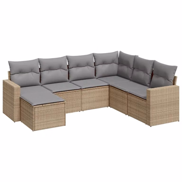 Set Divani da Giardino 7 pz con Cuscini Beige in Polyrattan