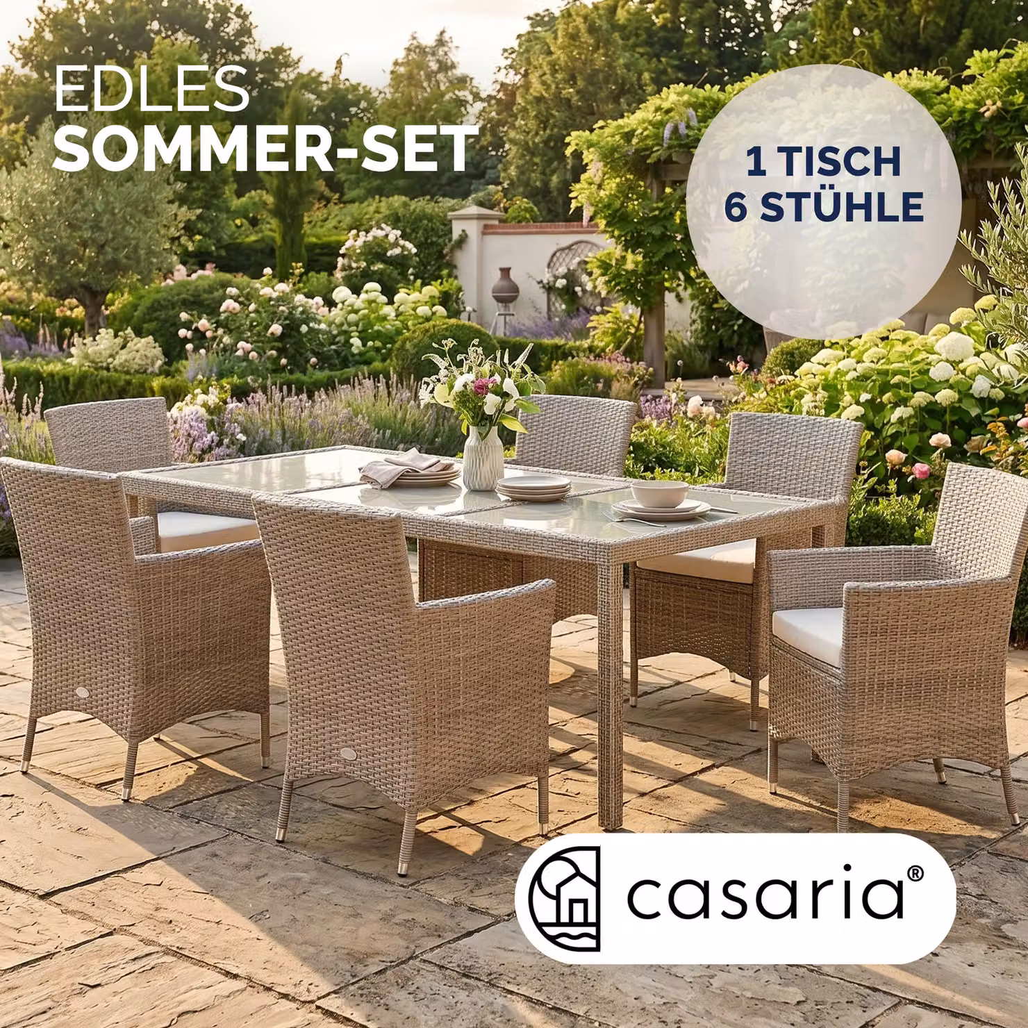 Set da giardino Casaria composto da 7 pezzi in polyrattan colore beige – 2