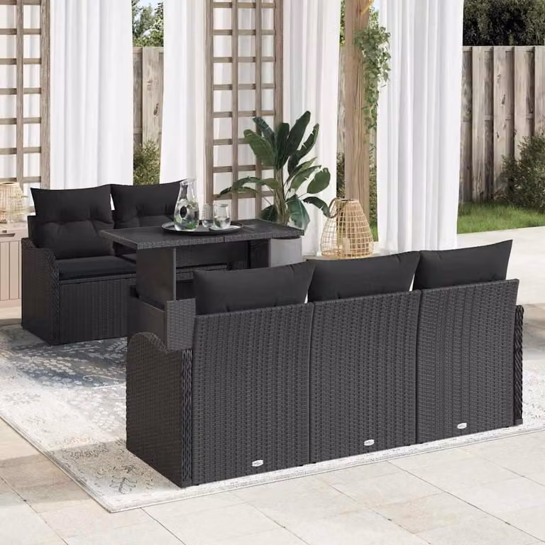 Maison Exclusive - Set Divano da Giardino con cuscino 6 pcs Nero polyrattan