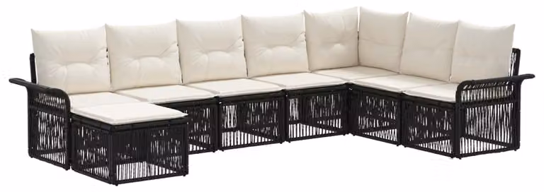 Set da giardino composto da 8 pezzi, colore nero, realizzato in rattan sintetico