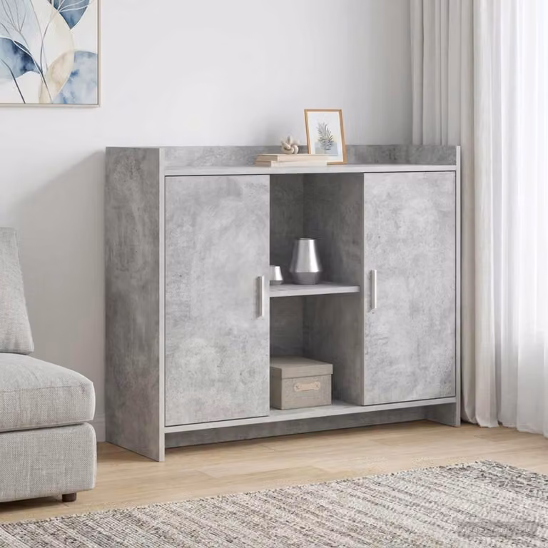 Credenza minimalista vidaXL in MDF e metallo, Grigio opaco, L: 98,5 cm, P: 33 cm, H: 80 cm