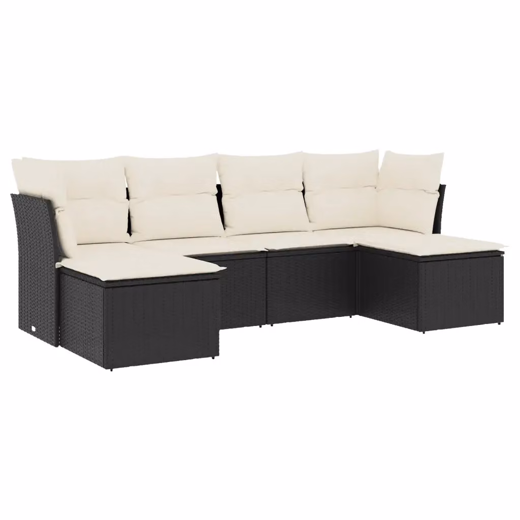 vidaXL Set Divano da Giardino a L 6 pz con Cuscini in Polyrattan e Struttura in Acciaio Nero – 2
