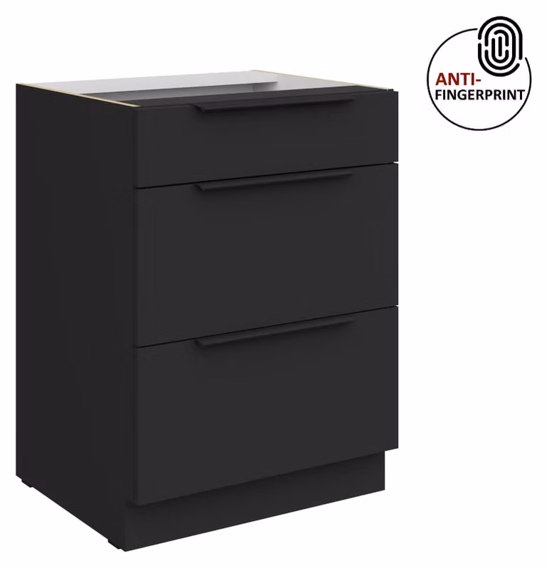 Mobile base da cucina da 60 cm, cucina ARIA nero ultra opaco + nero opaco, frontali di alta qualità con rivestimento anti-impronta, mobile da cucina con chiusura ammortizzata