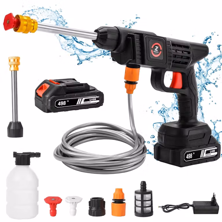 Idropulitrice a batteria - Pistola di pulizia portatile - 200 W - 50 bar - Compatibile con batteria da 18 V - 1 batteria inclusa