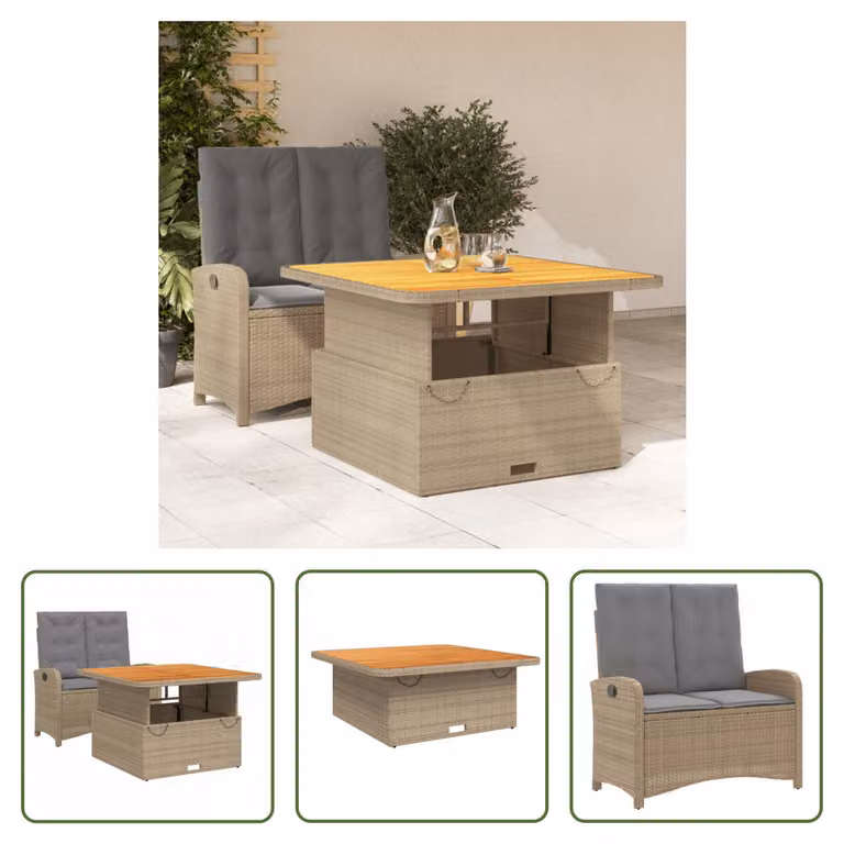 The Living Store Set da pranzo da giardino a 2 pezzi con cuscini Beige poly rattan
