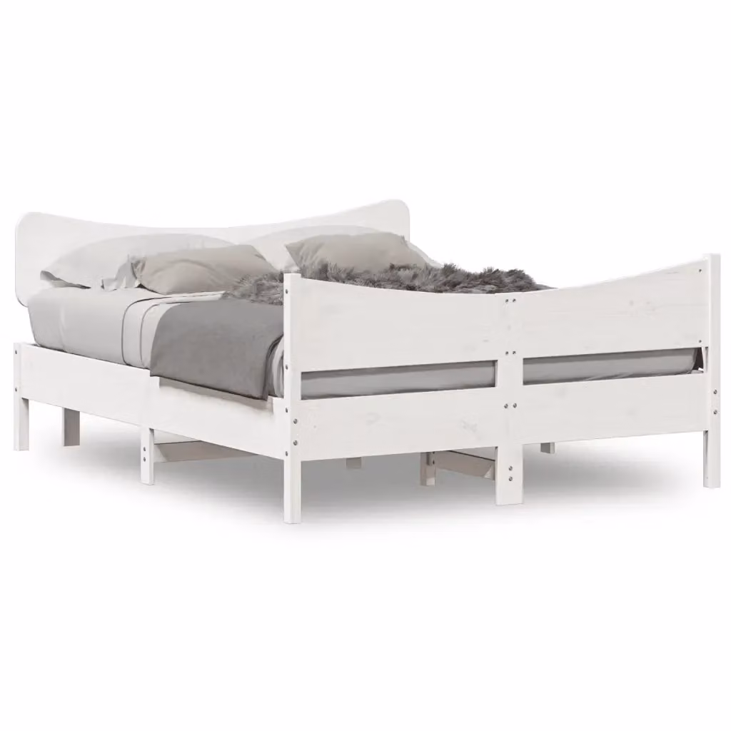 Letto vidaXL in legno massello di pino bianco con doghe piatte fisse L: 140.5 cm, P: 195.5 cm, H: 81 cm – 2