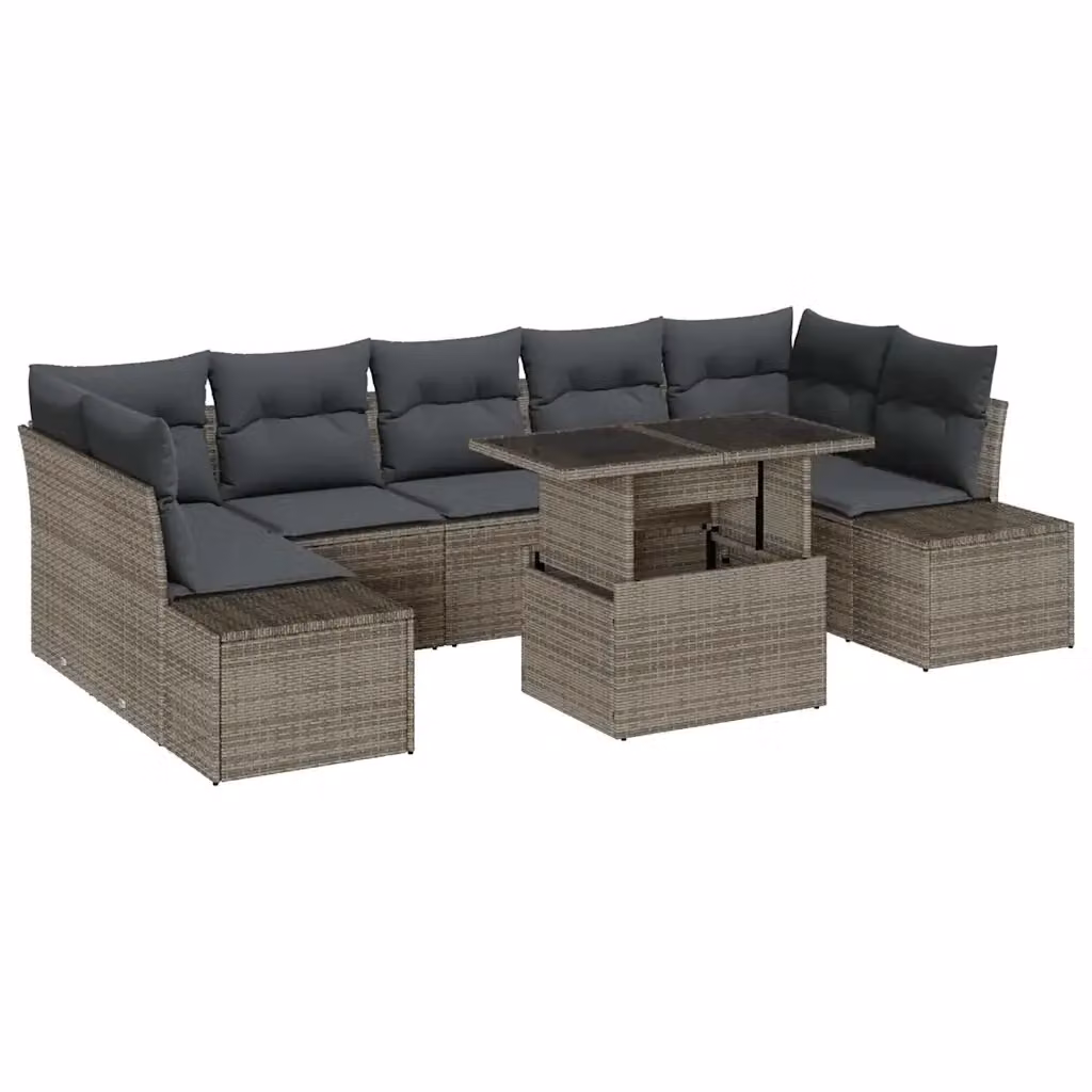 Set Divano da Giardino vidaXL 8 Pezzi Grigio con Cuscini e Tavolino da Esterno in Metallo e Tessuto Resistente ai Raggi UV – 2