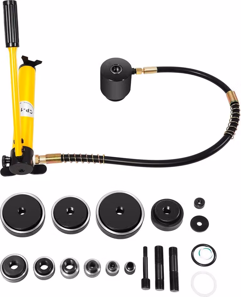 Set di punzonatrici idrauliche - SYK-15 - 15 t - 10 matrici - Manuale e idraulico - Corsa 20 mm - Con valigetta - Giallo