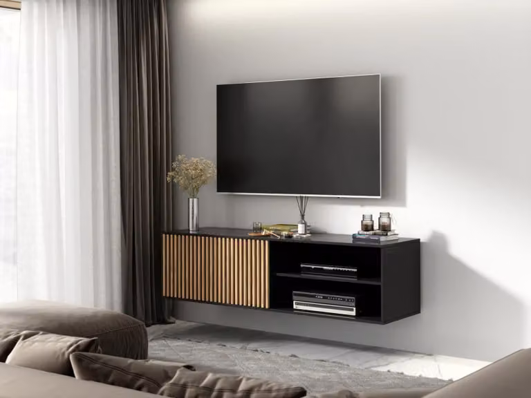 Mobile porta TV sospeso PHAEDRA - nero / rovere artigianale