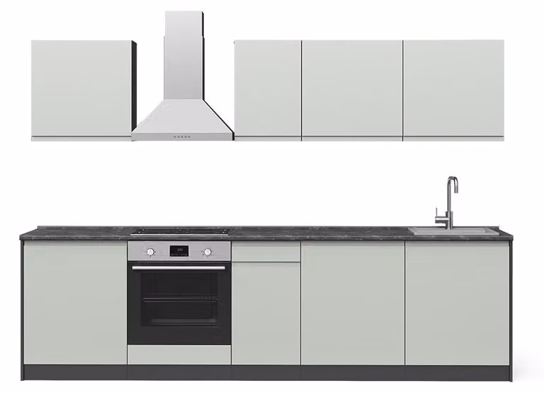 Cucina componibile Vicco R-Line Verde pastello/Antracite 280 cm piano di lavoro Satin, Model 70581