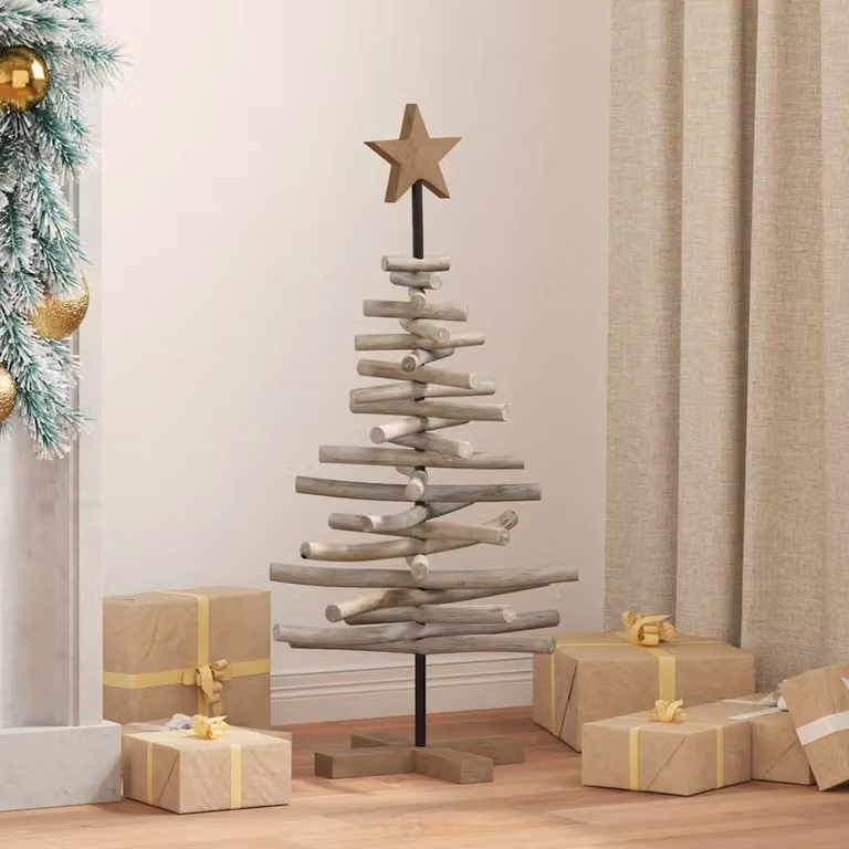 Albero di Natale vidaXL in legno di teak massello marrone, Altezza: 90 cm