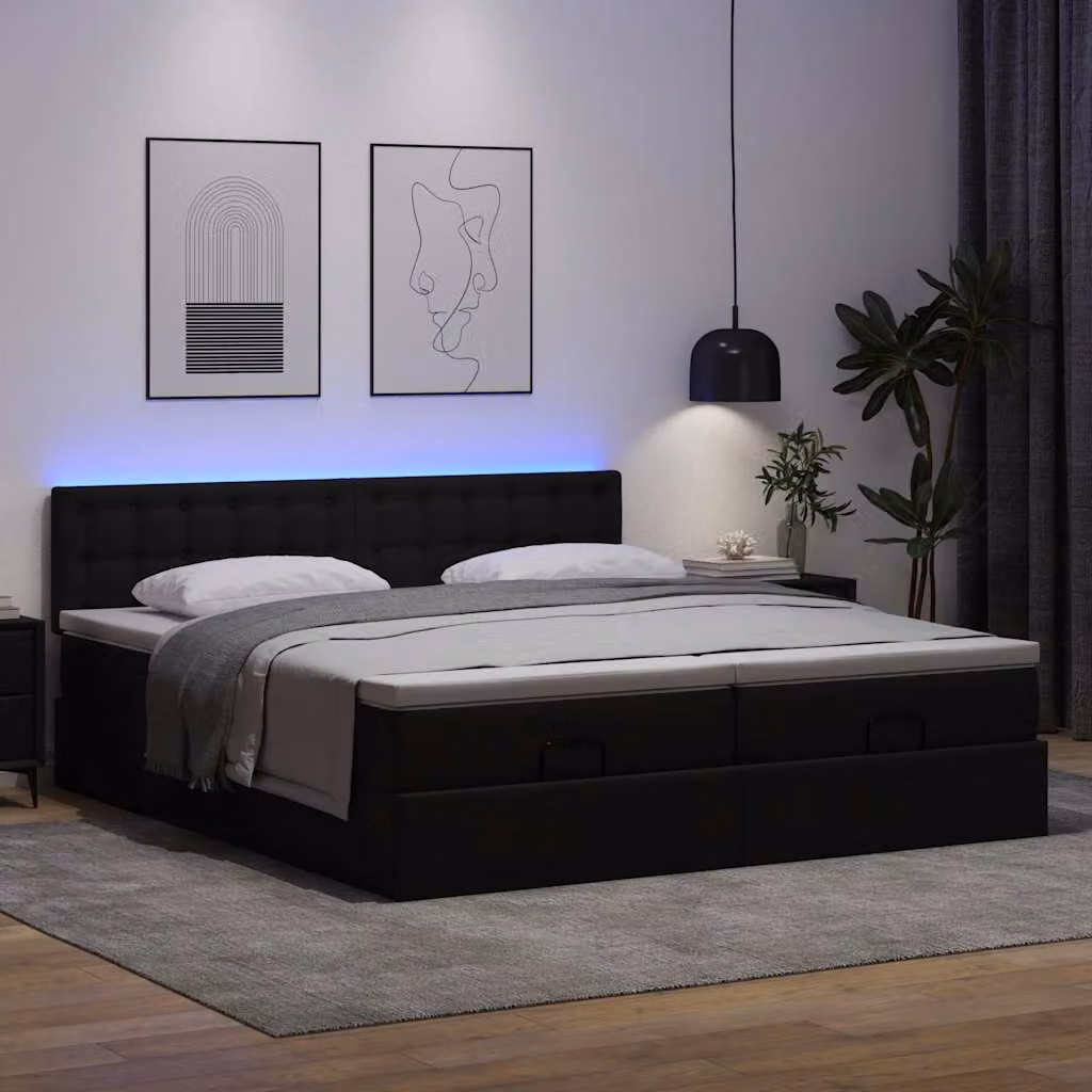 Maison Exclusive - Pouf Letto con Materassi e LED Nero 180x200cm Pelle finta