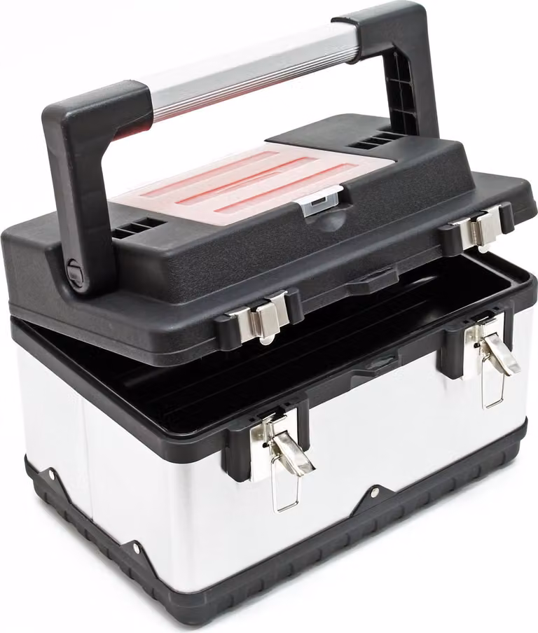 Cassetta porta attrezzi Wiltec 38x27x25 cm in acciaio inox, cassetta porta attrezzi universale con telaio in plastica, porta attrezzi e maniglia, cassetta porta attrezzi professionale