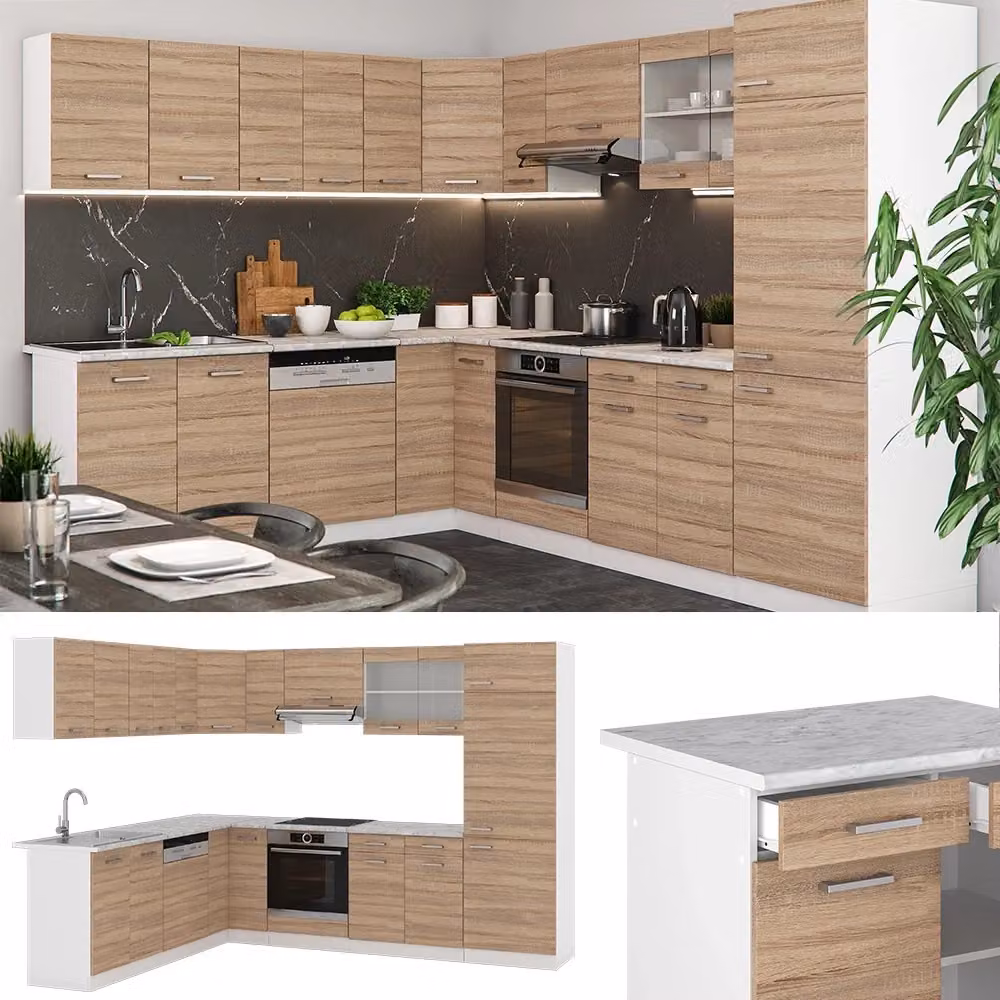 Cucina angolare completa R-Line Vicco Sonoma Bianco L: 287 cm, P: 227 cm – 2