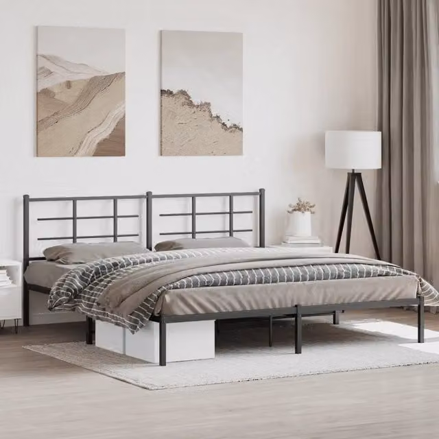 Giroletto con Testiera-Struttura Letto con testiera in Metallo Nero 193x203 cm 201781