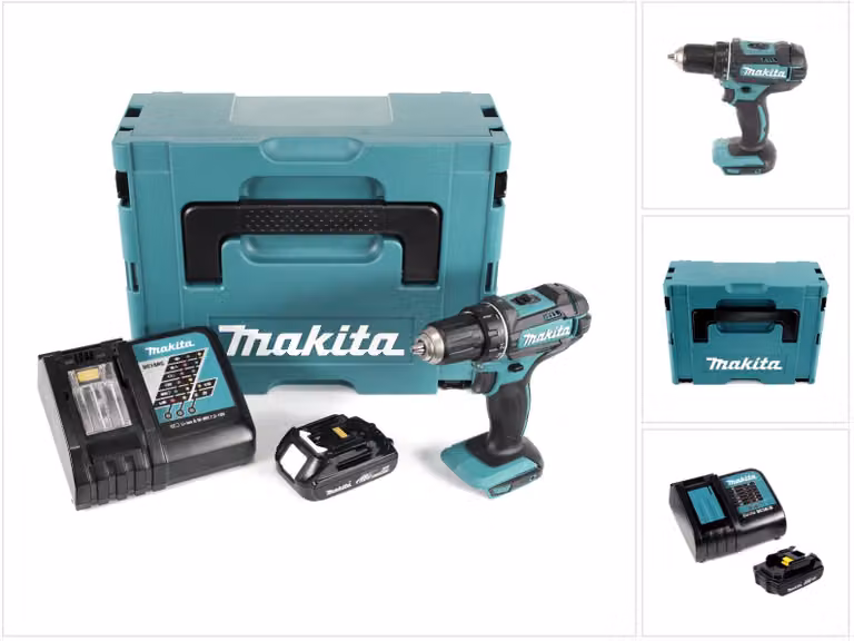 Trapano avvitatore a batteria Makita DDF 482 Y1J-D 18V 62Nm in Makpac + 1x batteria 1,5 Ah + caricabatterie