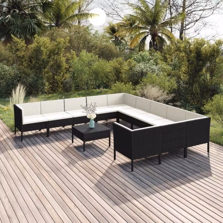 Maison Exclusive - Set da giardino 12 pezzi con cuscini in polyrattan nero
