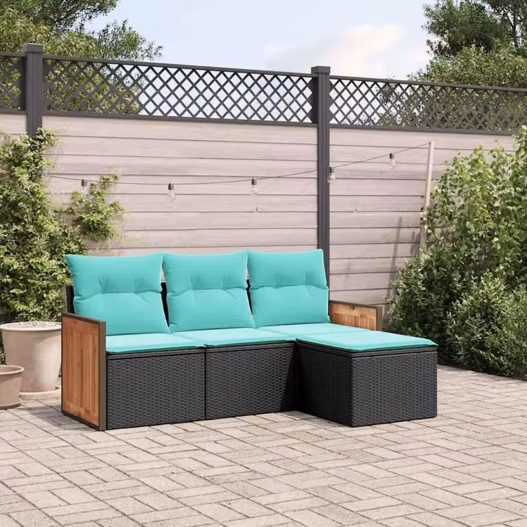Maison Exclusive - Set divano da giardino a 4 pezzi con cuscini, in polyrattan nero
