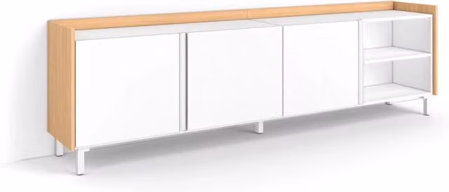 Mobile TV Soggiorno, 207x61x35 cm, Per TV fino a 80", Design industriale, Bianco e Rovere soft