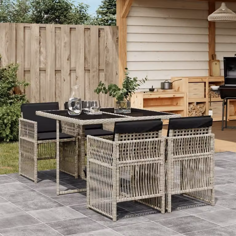 Maison Exclusive - Set Pranzo da Giardino 5pz con Cuscini Grigio Chiaro Polyrattan