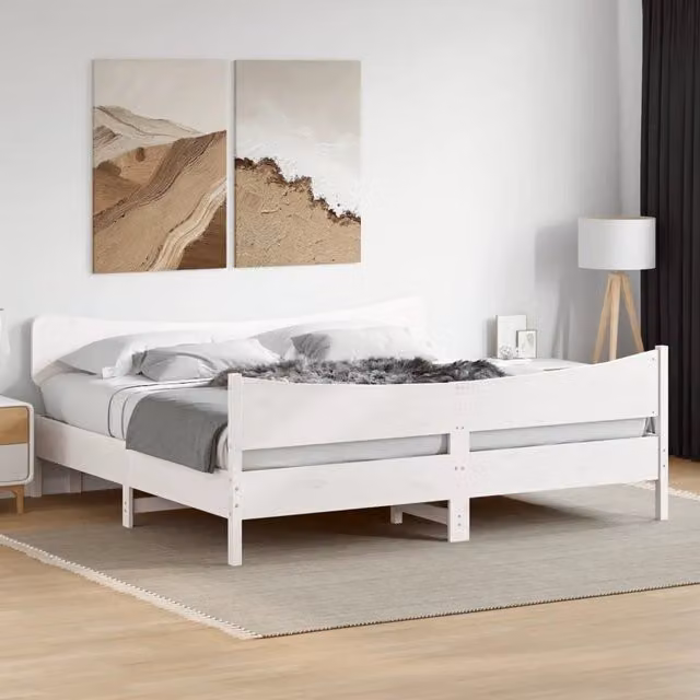Giroletto senza Materasso-Struttura Letto Bianco 200x200 cm Legno Massello Pino 908166