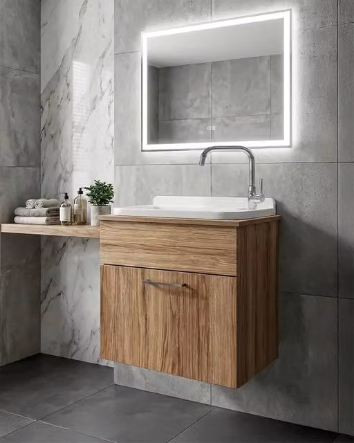 Mobile Lavatoio sospeso Nobilitato Rovere con 1 sportello e lavabo in resina lavanderia bagno Tipo Struttura: 1 Cassettone