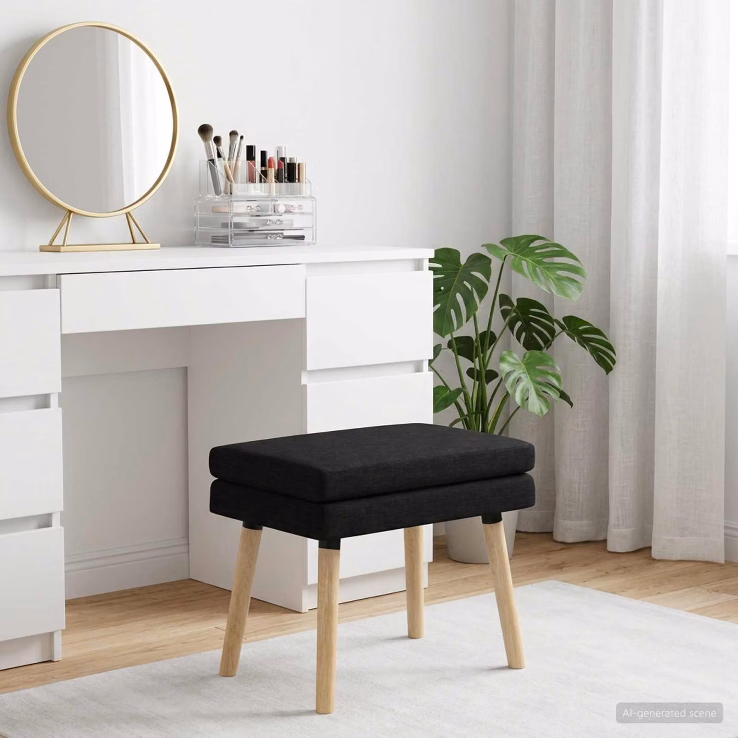 Panchina moderna vidaXL in legno e tessuto nero L: 60 cm, P: 40 cm, H: 46 cm