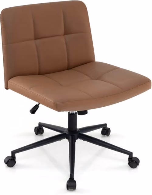 Sedia da ufficio Design Mania in pelle PU marrone con ruote e seduta a U girevole a 360 gradi