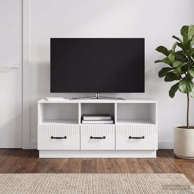 Mobile TV vidaXL Bianco Lucido in Legno MDF per Soggiorno L: 102 cm, P: 34,5 cm, H: 47 cm