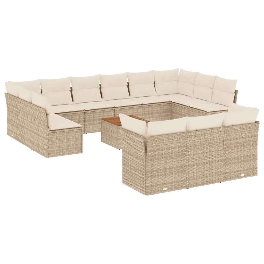 Set di divani da giardino VIDAXL a forma di U in polyrattan beige con 14 pezzi e cuscini inclusi – 2