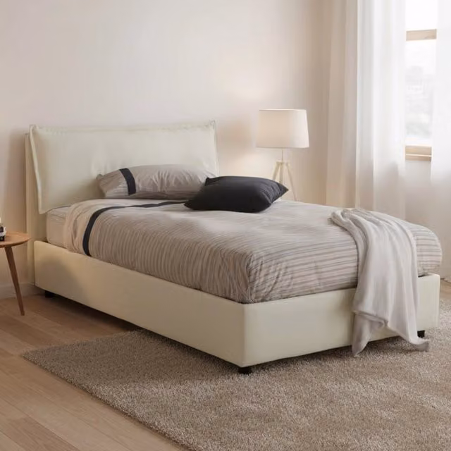 Letto Arnaldo Talamo Italia Piazza e Mezza Sfoderabile Beige con Contenitore a Sollevamento L/P: 120 x 200 cm