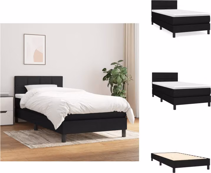 vidaXL Letto a molle con materasso nero 100x200 cm in tessuto - Letti e strutture letto