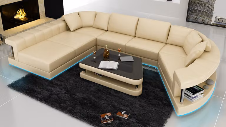 Ledersofa Couch Wohnlandschaft Ecksofa Eck Garnitur Design Modern Sofa + USB