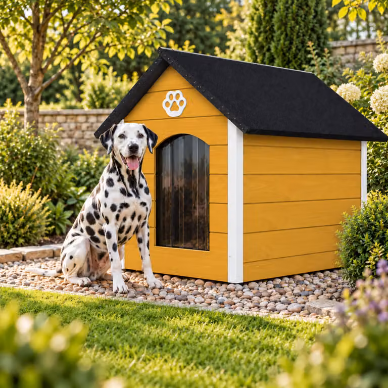 Cuccia per cani QLS, dimensioni XL (104x74 cm), isolata, in legno, per uso esterno, colore miele-bianco, modello 9072
