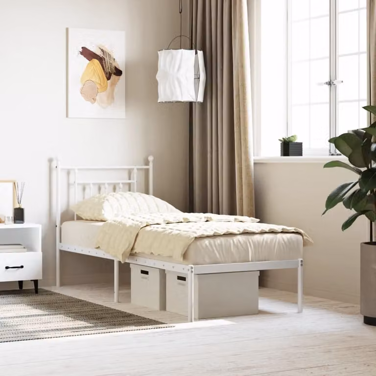 The Living Store Struttura letto con testiera in metallo bianco 75x190 cm