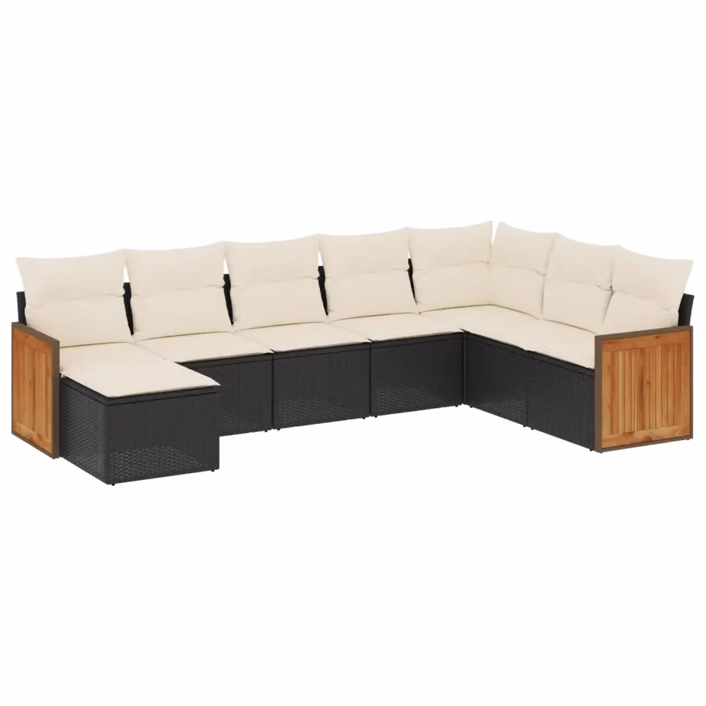 Set Divani da Giardino vidaXL a Forma di L in Polyrattan Nero con 8 Cuscini e Ottoman – 2