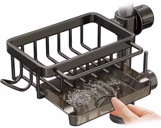Organizer da cucina per rubinetti, rubinetto da lavello con diametro 1,78–2,8 cm, supporto rotondo salvaspazio per spugne da lavello, accessorio da cucina, grigio