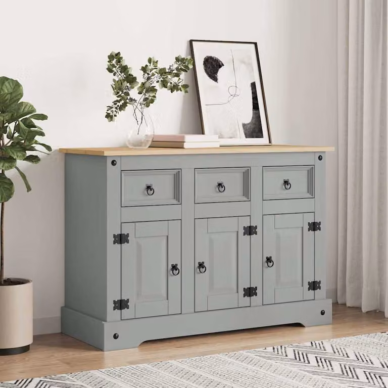Credenza Corona vidaXL in legno di pino messicano grigio, stile rustico, L 112 x P 43 x H 78 cm