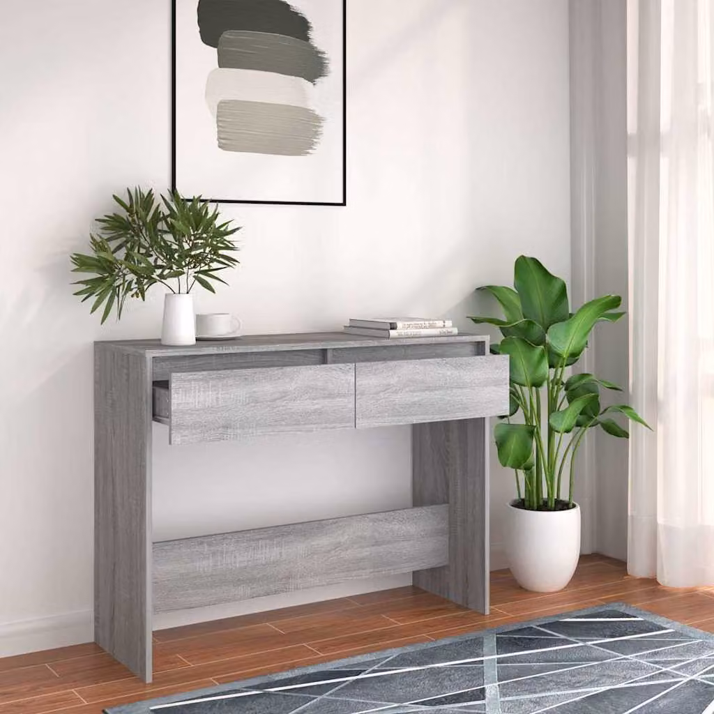 vidaXL Tavolo Consolle Moderno Grigio in MDF con Piano Rettangolare L 100 cm x P 35 cm x H 76,5 cm