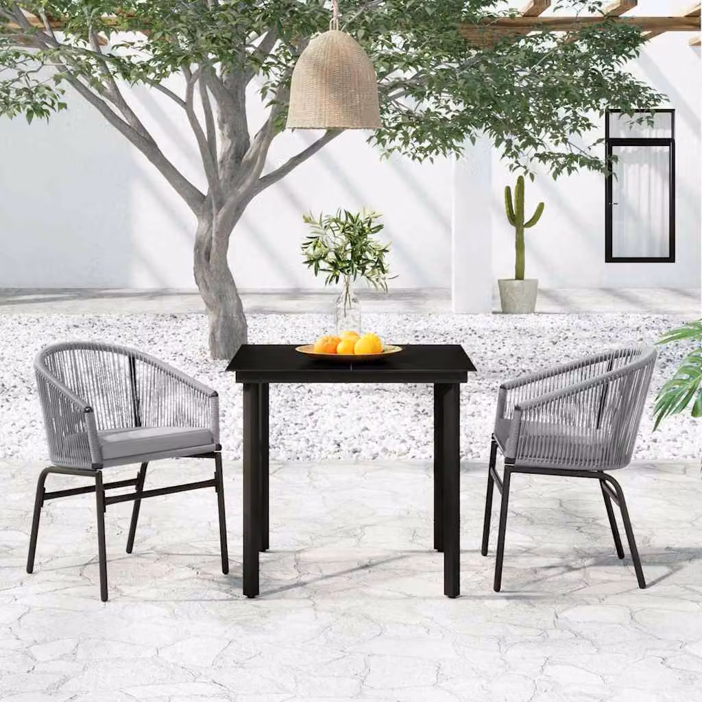 Set da giardino moderno vidaXL composto da 3 pezzi in metallo e vetro color grigio e nero