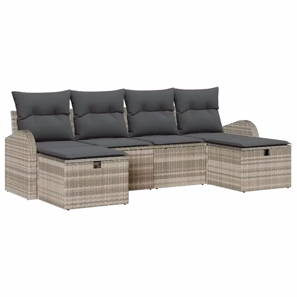 Set Divano da Giardino vidaXL 6 pz a Forma a L con Ottoman, Colore Grigio, Struttura in Metallo e Polyrattan con Cuscini Inclusi – 2