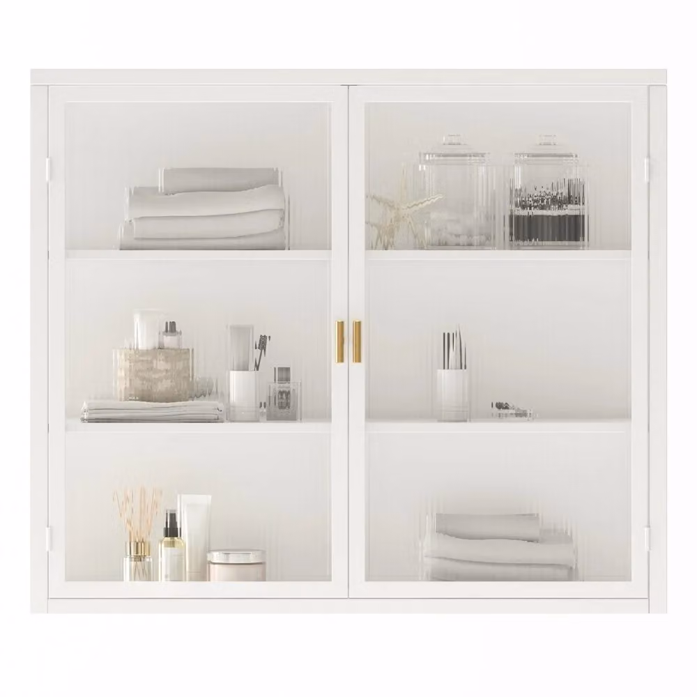 Armadio a muro Minimal con ante in vetro bianco per ingresso, bagno o soggiorno – 2