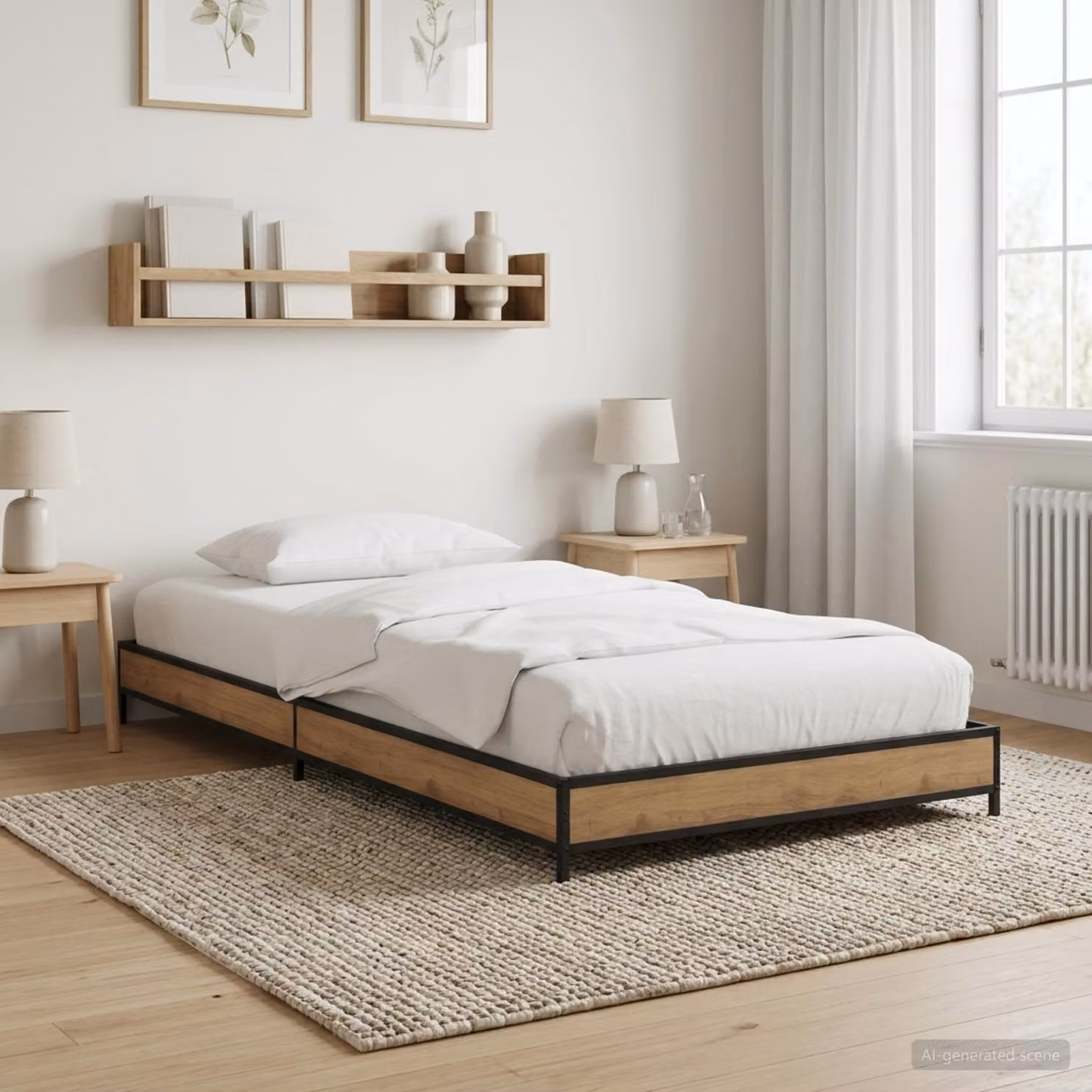 Struttura letto moderna vidaXL in legno e metallo color rovere e nero, L 80 x P 200 x H 83 cm