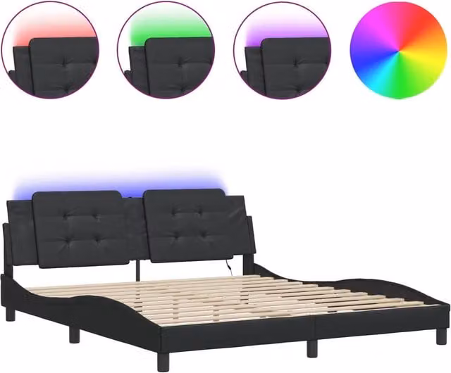 Letto matrimoniale | Letto per adulti | Giroletto con LED senza Materasso Zadar Nero 180x200 cm
