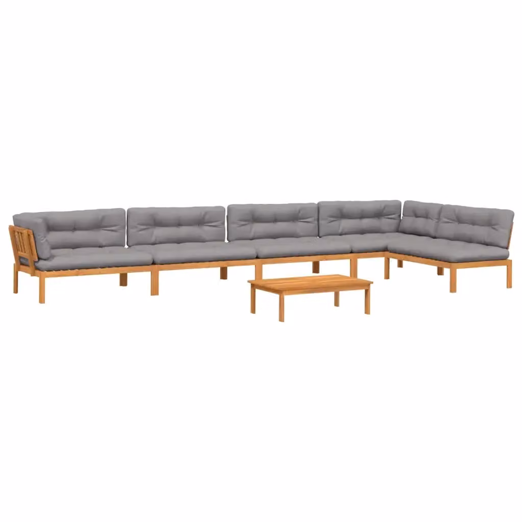 Set Divano da Giardino in Legno di Acacia Massello vidaXL con 6 Cuscini Grigi – 2